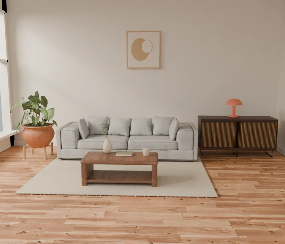At home: the living room with lighting and finishing touches
